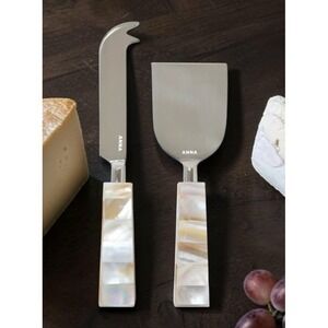 ANNA New York Mother of Pearl 2 pc Cheese Knife Set Stainless Steel NIB